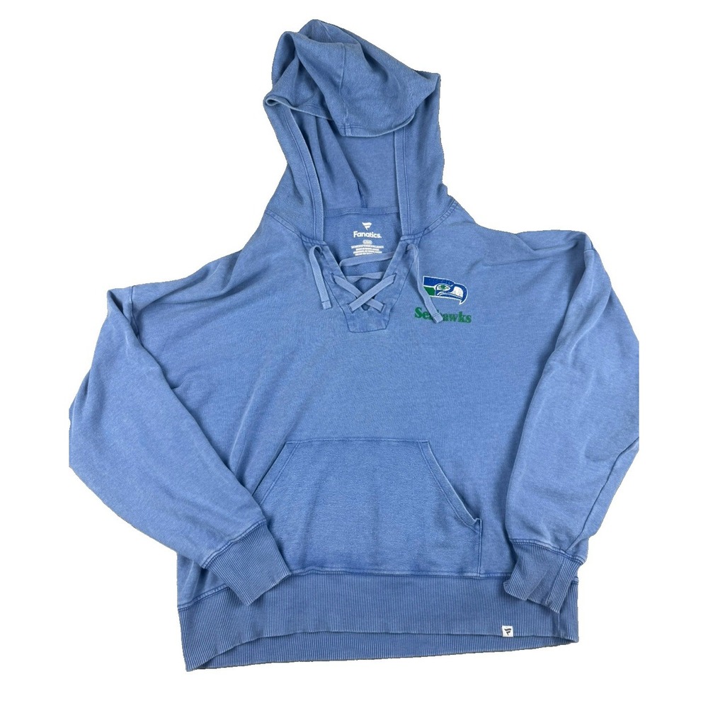 Seattle Seahawks Womens Large Hoodie Fanatics Blue Lace Up Pullover NFL